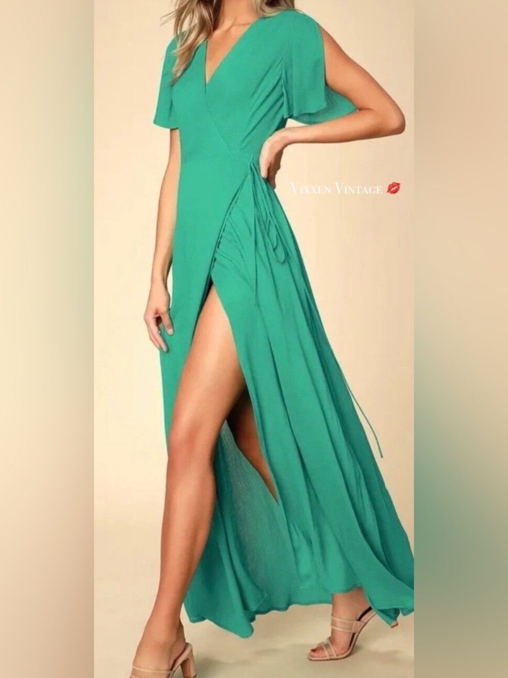 LULUS ‘MUCH OBLIGED WRAP MAXI DRESS’ IN GREEN